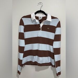 Lacoste pale Blue and Brown Long Sleeve Polo Shirt - RUNS SMALL